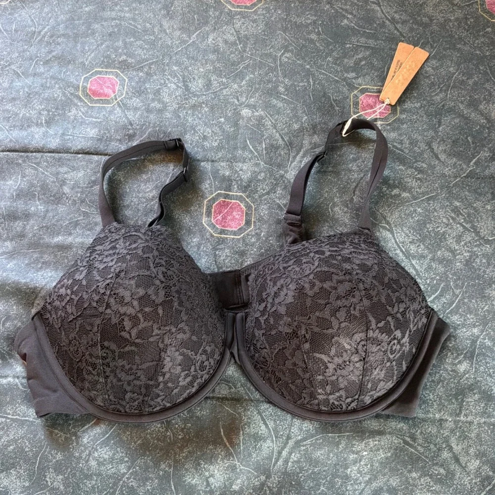 SKIMS Fits Everybody Lace T-shirt Bra Onyx Black 42B BA-TSH-4668 Lingerie NEW